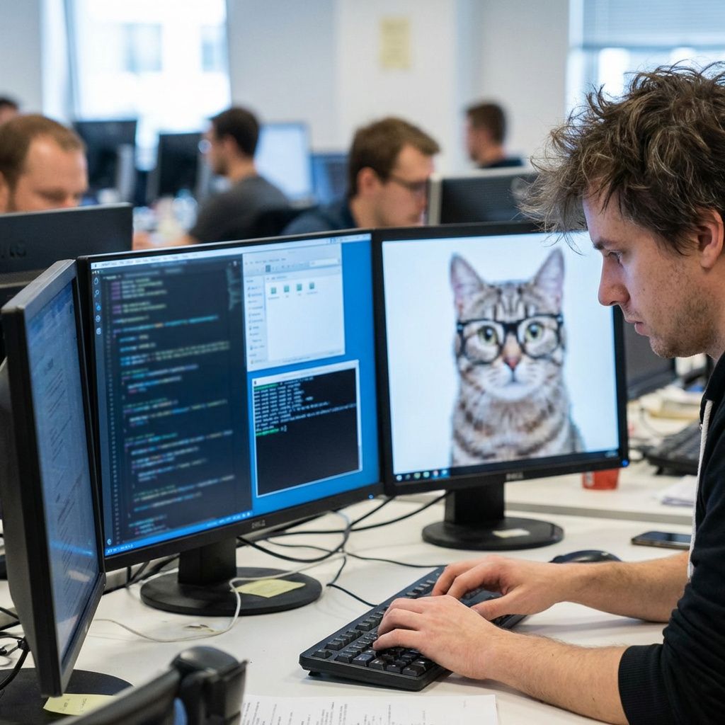 Udvikler arbejder med kode og værktøjer i et kontormiljø, som illustrerer GPT-5.5s fokus på agentisk kodning.