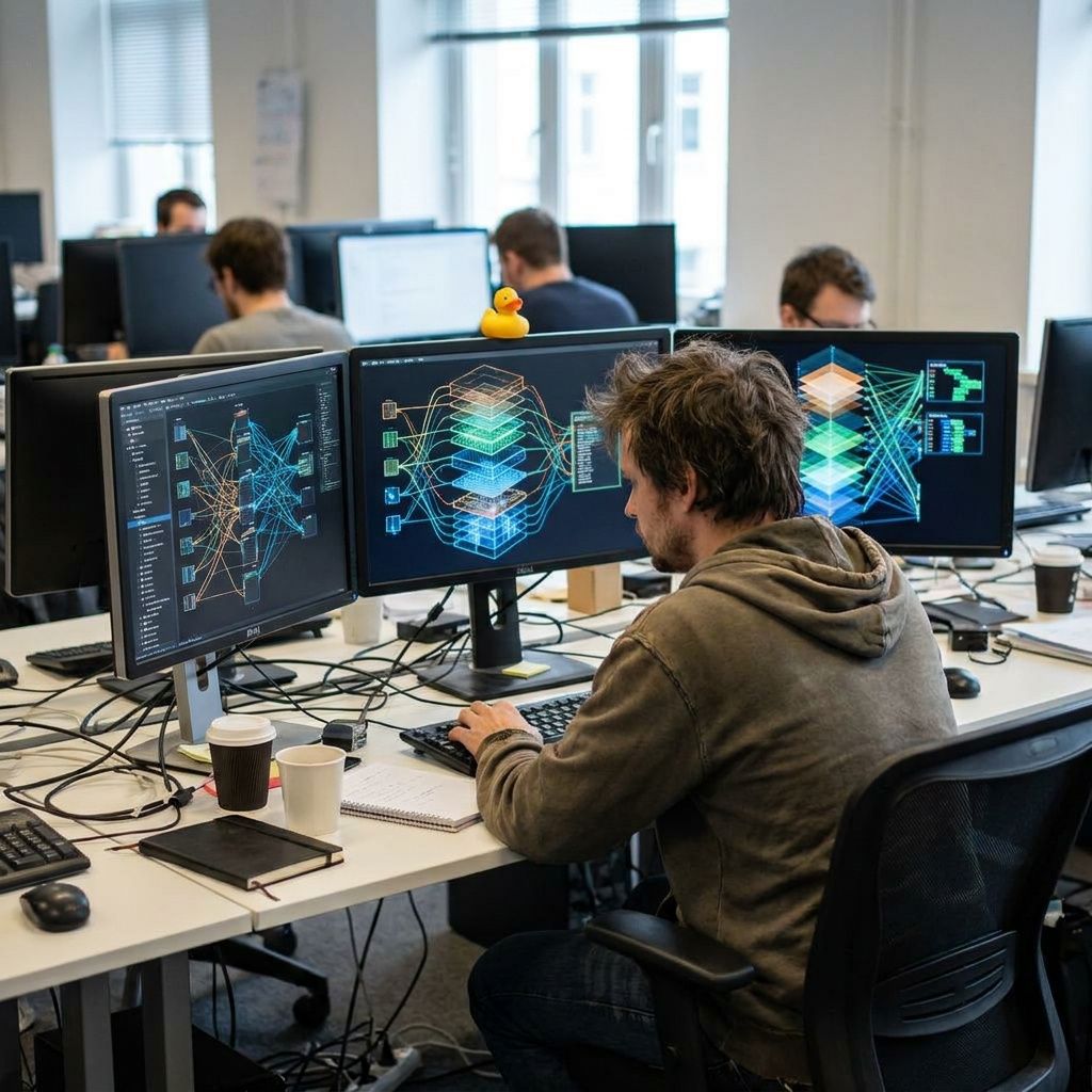 Udvikler arbejder med modelarkitektur og hukommelsesstyring i et teknisk miljø