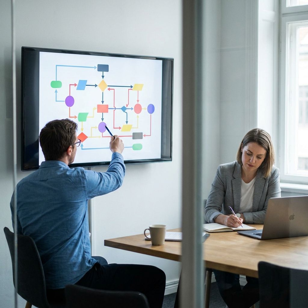 To specialister vurderer AI-benchmark og workflow i et mødelokale