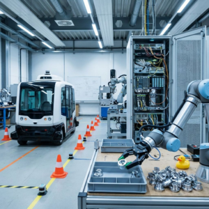 Robotgriber, autonom shuttle og edge-servere samlet i et moderne testmiljø for physical AI