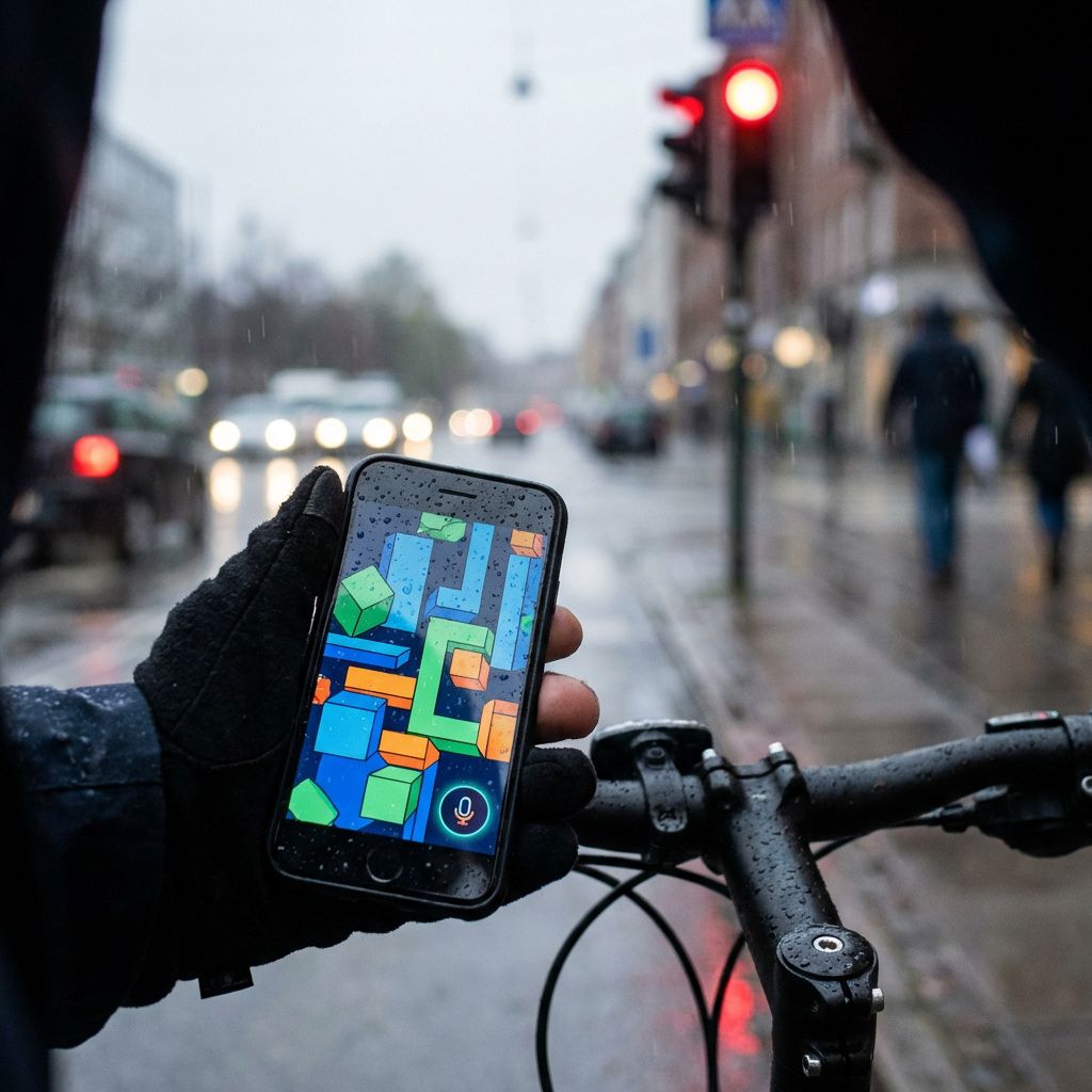 En smartphone bruges til at starte et appprojekt med stemme eller tekst midt i en travl hverdag.