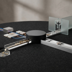 Tabletop metaphor for AgentCore Payments: a central AgentCore gateway with two payment rails moving tiny tokens toward API endpoint tiles and a paywalled content gate, with a visible refund chute and a traced token for observability.