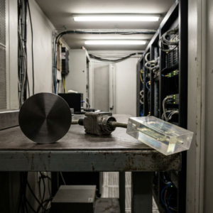Mørk serverniche klokken 03:12 med en åben rackdør og tre taktile tokens på en metalbænk — et agent‑symbol, en lille connector‑stub for rollback API, og et batch‑job token væltet på siden. Ingen tekst eller mennesker.