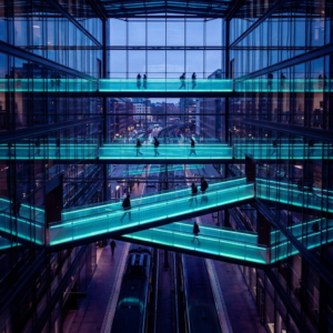 Four-layer agent memory shown as layered city infrastructure