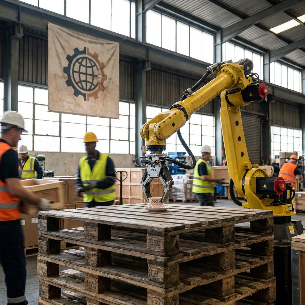 Dokumentarisk nærbillede af en test‑logspole i et robotics‑testrig, slørede labels og farvede status‑LEDs, indigo/cyan tone.