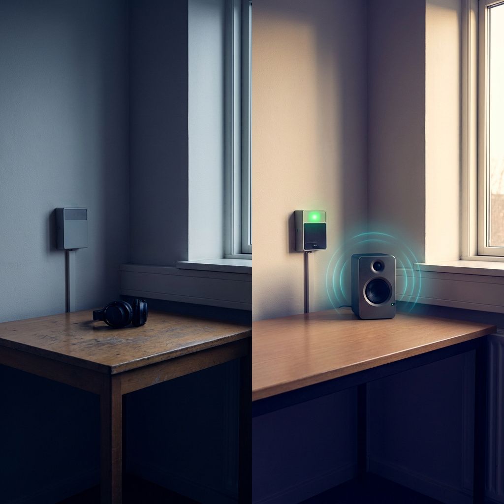 Før/efter i e‑learning setuppet: fra fladt og mørkt til livligt med bedre signal/voice‑performance — viser effekt af optimeret TTS.