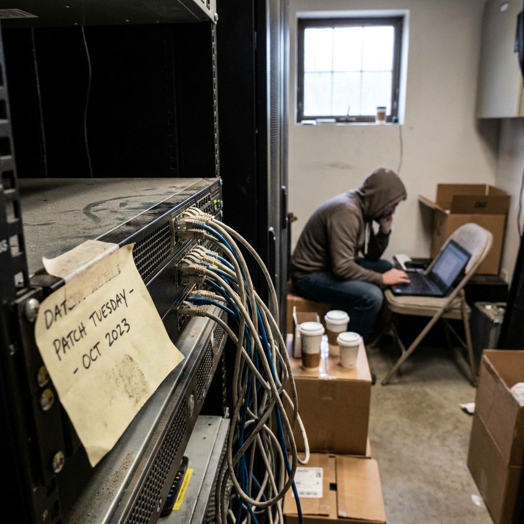 Tekniker udfører en kanarie rollback‑test i en lille virksomhed — procesmoment for sikker patch‑deploy med fallback.