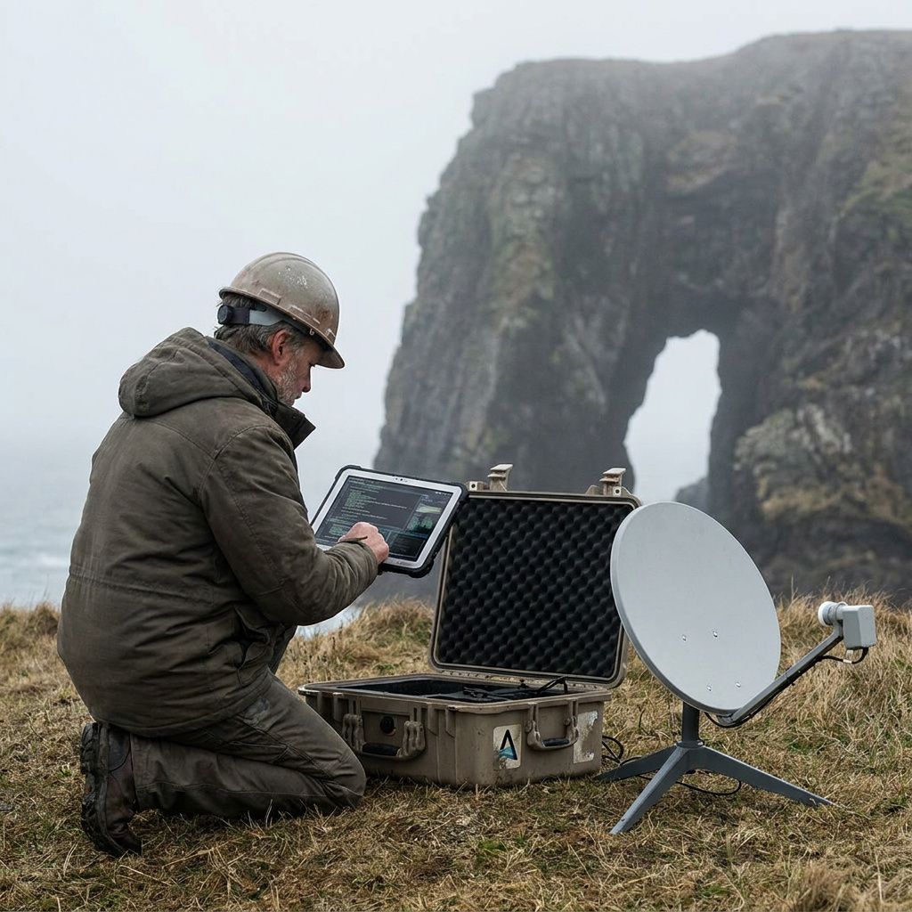 Ingeniør ved et lille test‑panel i en SMV: instrumenter måler latency og throughput under en Bedrock‑PoV.