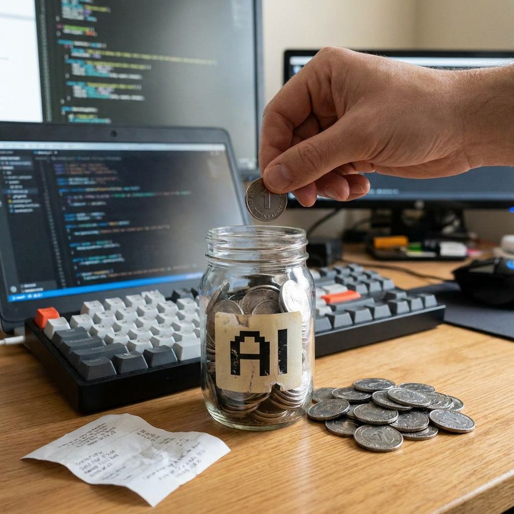 Nærbillede af en ticket‑printer med en smal udskrift der antyder et stort forbrug — et håndgribeligt bevis på en uventet regning.
