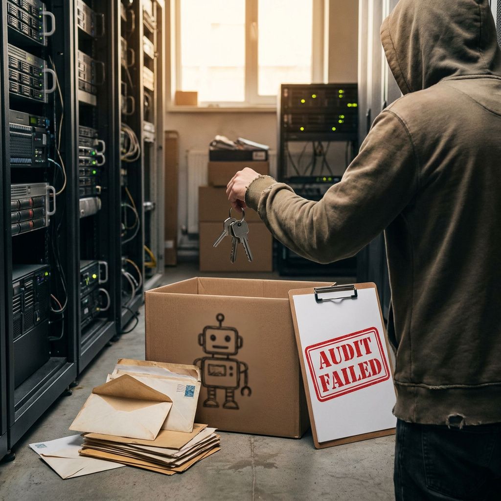 Afspærring af gang i teknisk rum med sikkerhedssnor og operationsleder, indigo/cyan signallys.