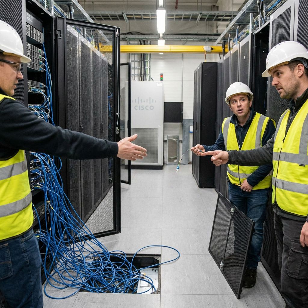 Makro af slidt ventil i farvekodet pipeline, cyan/ grøn accenter, purpur skygge, dokumentarisk feel.