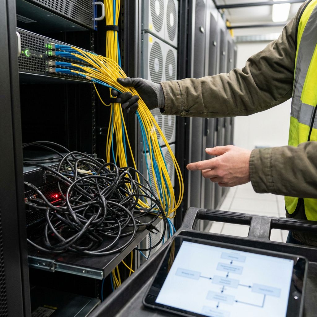 En medarbejder sætter en ny gulvmarkering med tape i en dispatchhal — et øjeblik af operationel tilpasning fra workflow til kontrol