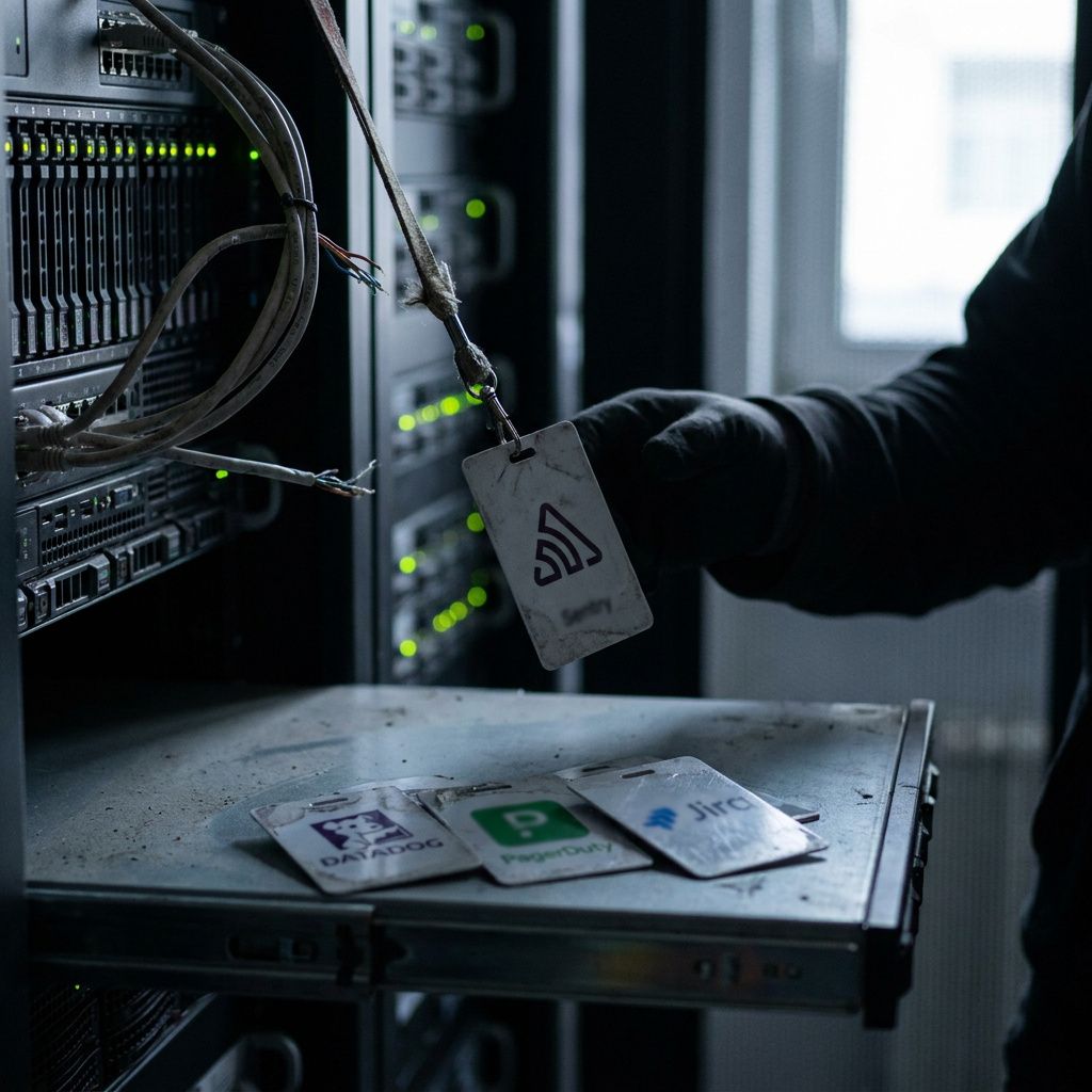 Operationsmoment ved virksomhedshal: leverance/courier står og venter mens teknikere diskuterer i baggrunden, symbol på driftspåvirkning.