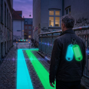 Silhuet af en it‑leder ved et gelænder, foran to cyan og grønne spor der løber ind i en indigo bybaggrund — en metafor for valg mellem læsning (Ask) og handling (Act).