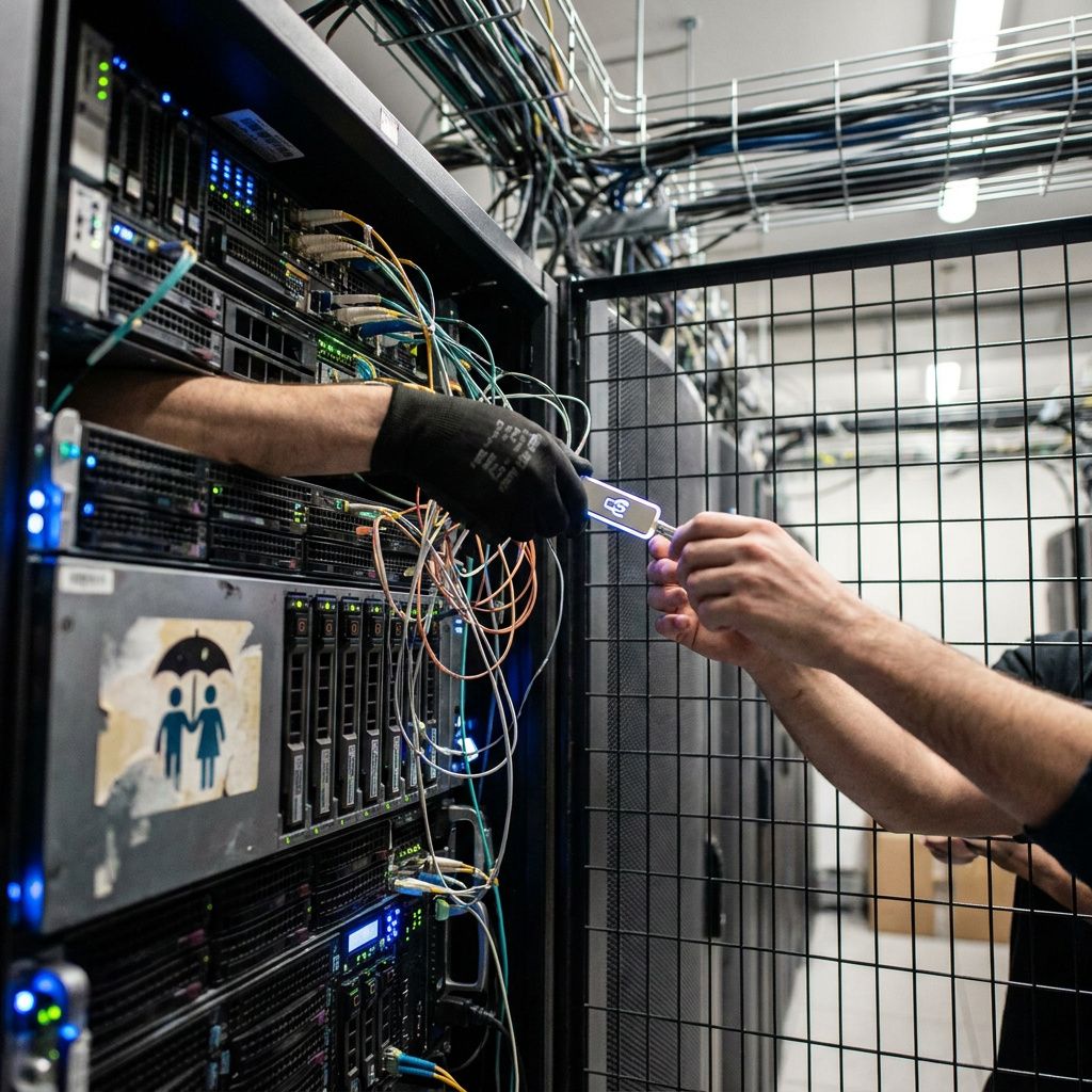 Operationsgulv i en SMV med en rutevogn hvor en sektion er sat i hold; tekniker i baggrunden, indigo/cyan stemning.
