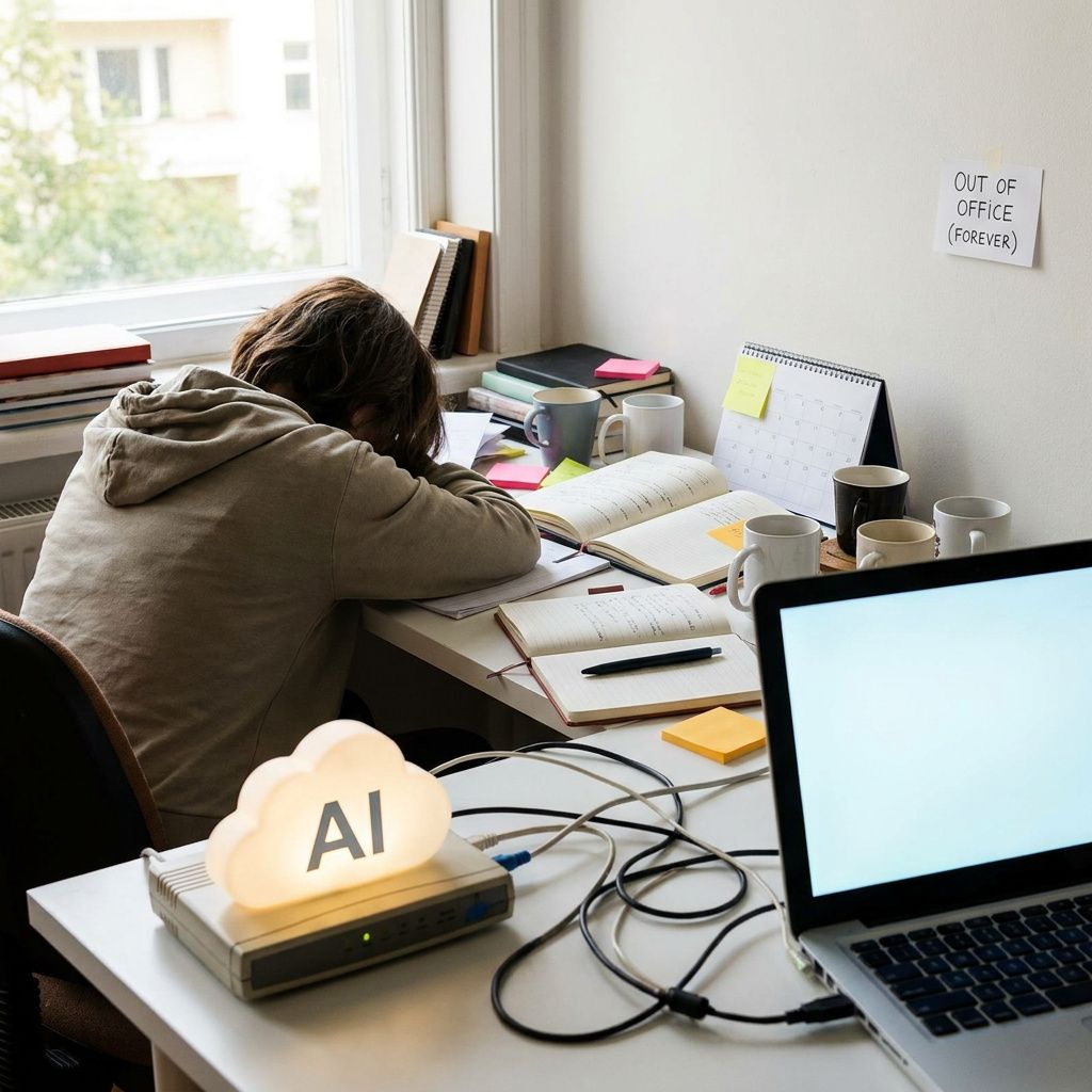 Lille testrig lyser svagt i et dev‑hjørne – et glimt af automatiseret handling uden at vise skærme eller knapper