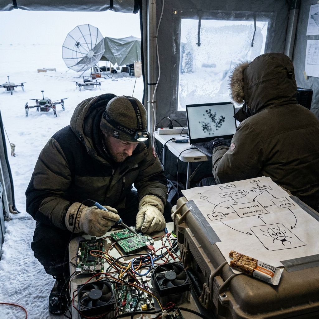 Reportagebillede af en operationszone med ventende kø og afspærring — illustrerer frontlinie-konsekvensen af gating og production readiness.
