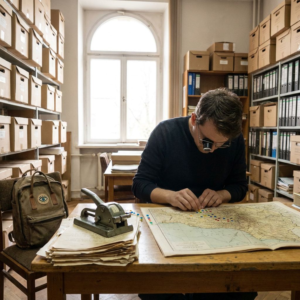 Hænder justerer et teststativ med en printet side; et kvadratisk flisemønster projiceres på papiret og én flise er cyan‑oplyst. Ingen læsbar tekst.