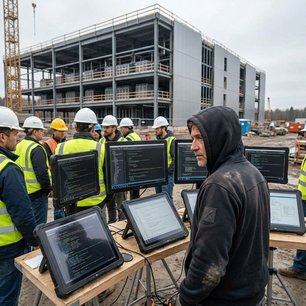 To adgangskort med forskellige farvestriber hænger i en nøglering på en arbejdsjakke i et omklædningsrum.
