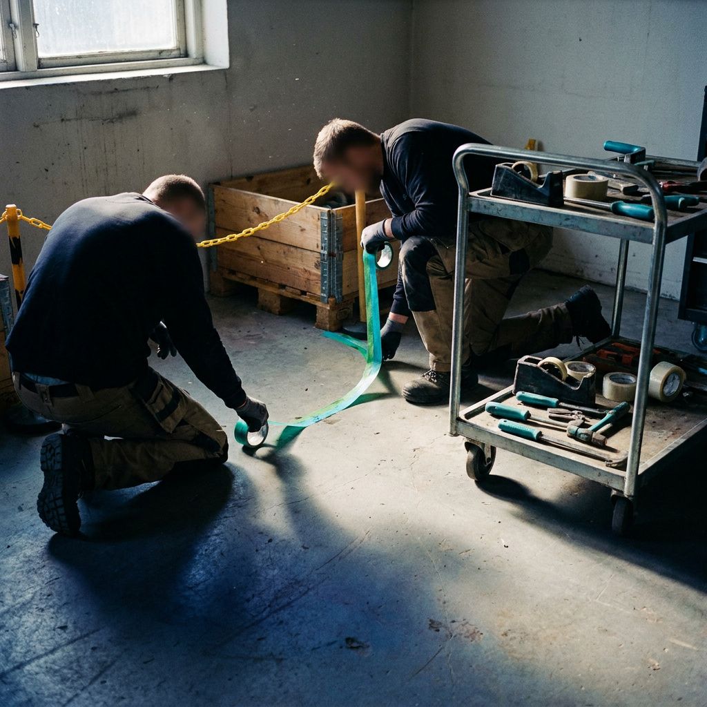 Kvadratisk pressefoto af en lille testbås i et dansk lab: en tekniker (ansigt ude af frame) sætter en mærket kanariegul testtoken i en forseglet kasse, bagved et måleinstrument med slørede indikatorer.