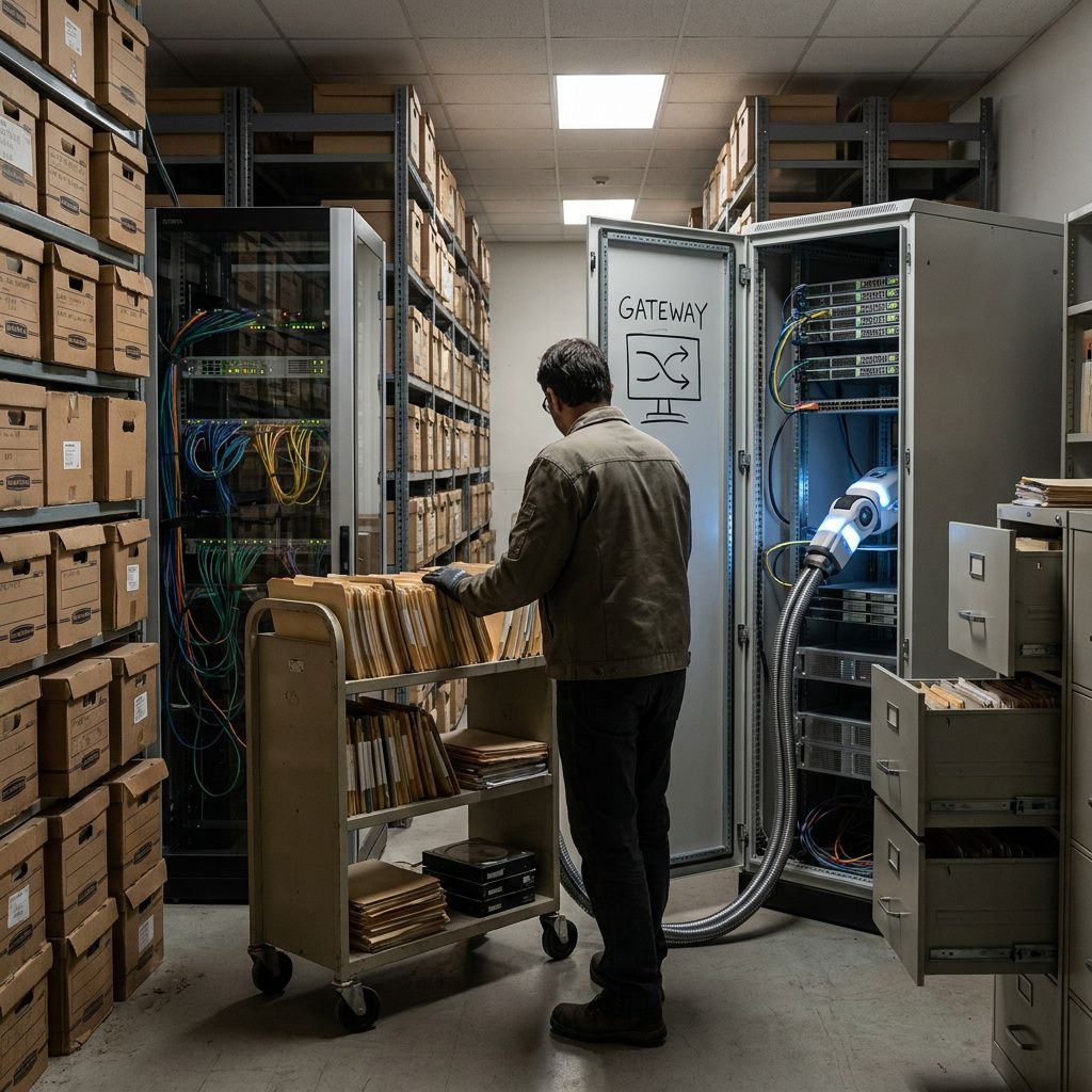 Makrofoto af en slidt, anonym hardware‑token med ridser og malingstænk, cyan/grøn refleks i baggrunden.