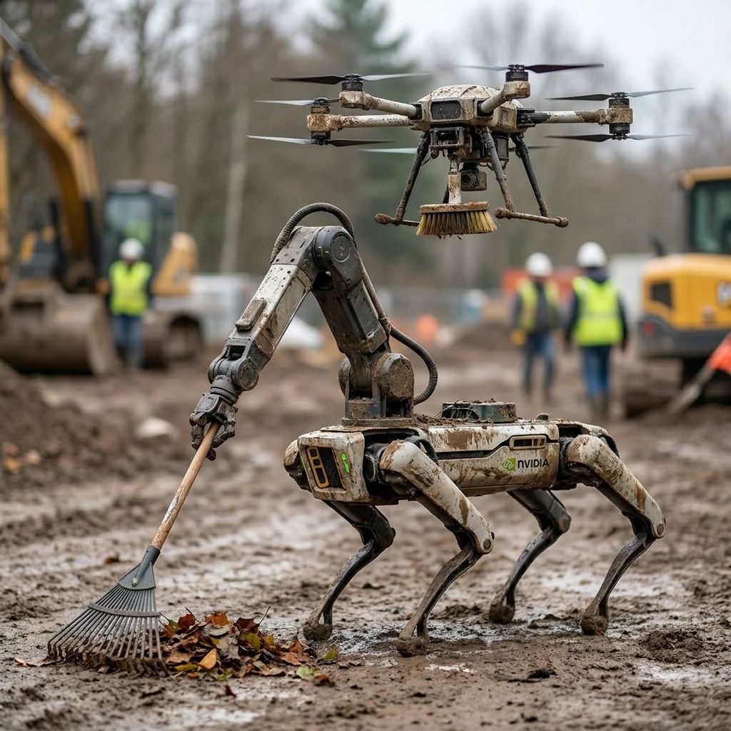 Støvede dronehjul med små saltkrystaller, slidmærker på gummiet, og et rundt, sløret cyan lys på baggrundens beton, tæt crop.
