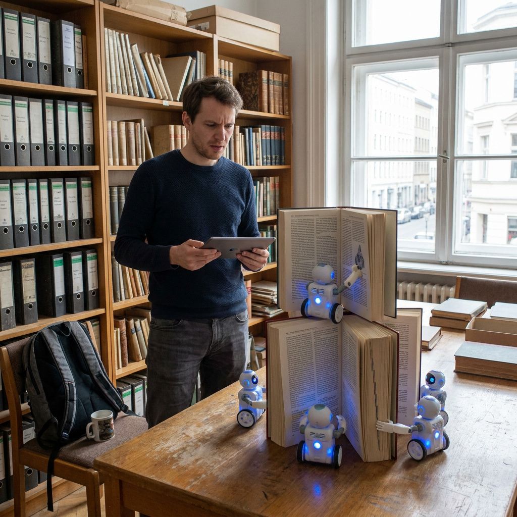Gade med to farvede ruter malet på asfalten (cyan og indigo) der deler sig ved en lille bro; ingen tekst, let regn, signalaccentlys.