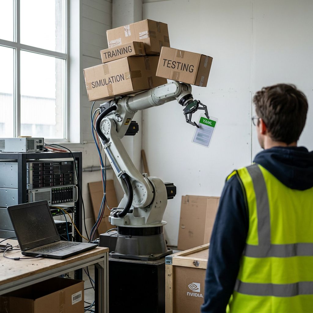 Makrofoto af en slidt monteringsplade og slørede portåbninger på en robotplatform, ingen læsbar tekst.