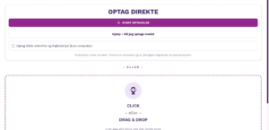 Snilld Transcriber med direkte optagelse og upload af lydfiler