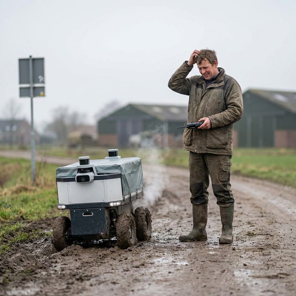 Et test‑setup i et lille forskningslokale: en tekniker justerer et anonymt måle‑rack, kamera i 35 mm, indigo lys, ingen synlige skærme eller tekst.