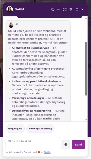 Rigtigt skærmbillede: svar om hvordan Snilld kan hjælpe en webshop