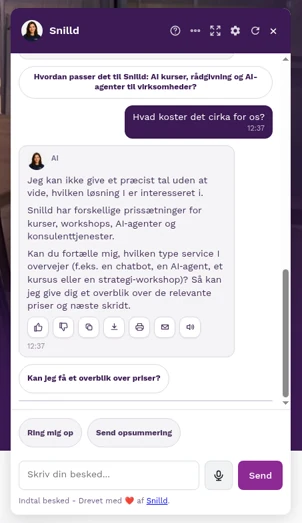 Rigtigt skærmbillede: svar på spørgsmål om pris med forslag til næste skridt